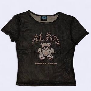 Alab Black Graphic Mesh Tee with Bear Design